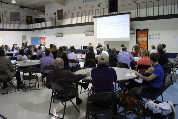 Westwood residents gather at the gym of Olivet Baptist Church to learn about their new neighborhood association.