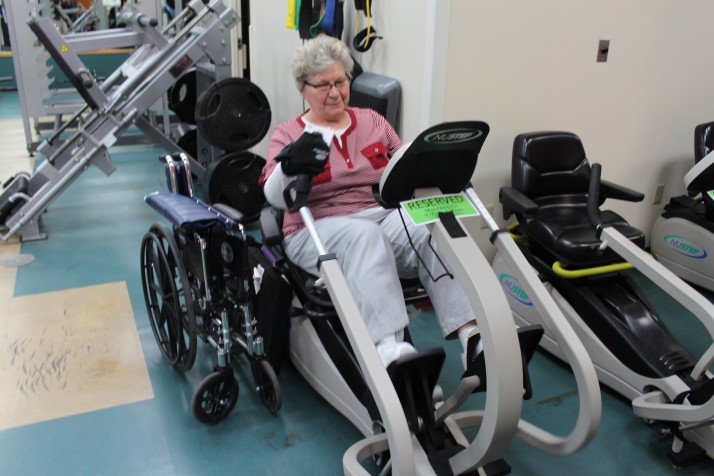 Betty McMahon of Overland Park exercises on equipment reserved for the American Stroke Foundation Next Step program.