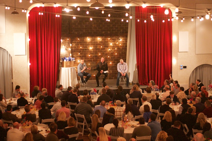 Kansas Royals left fielder Alex Gordon (left), color man Rex Hudler and former catcher Jason Kendall headlined Shawnee Mission East baseball's fundraiser event on Thursday