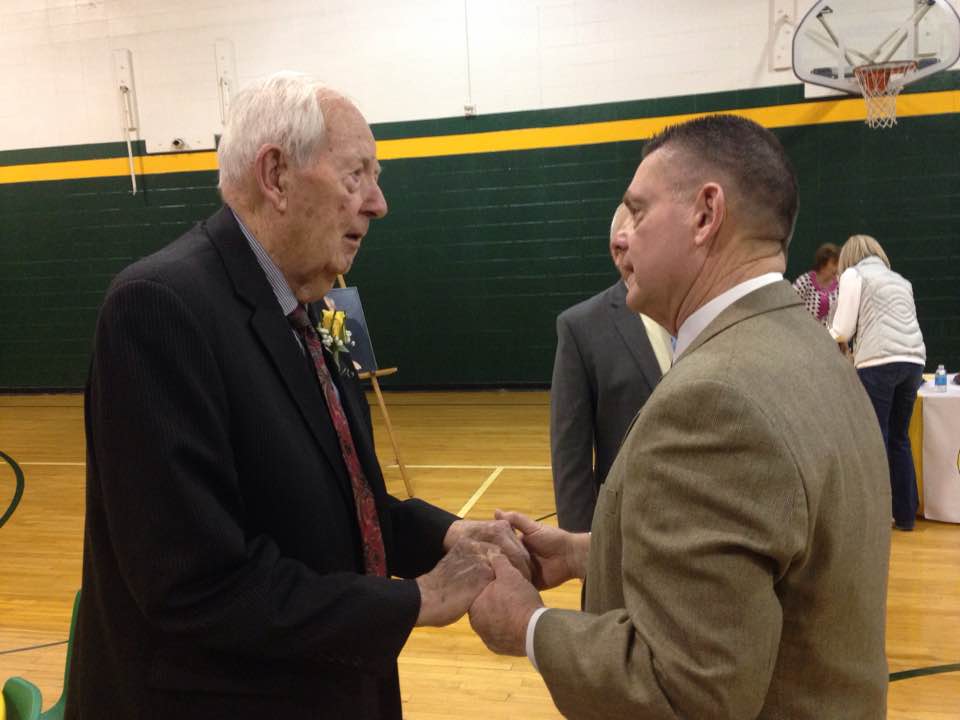 Inductee Bill Tiegreen, left, with former head baseball coach and 2011 Inductee Bill McDonald (contributed by SM South)