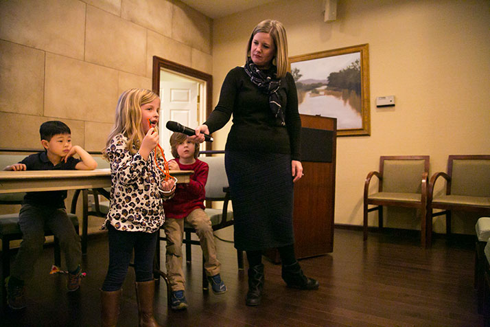 Belinder STEM teacher Robin Davis asked some of her kindergarten students to explain their projects during a visit to Claridge Court on Thursday.