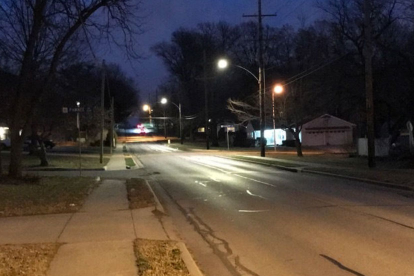 Prairie Village installed five of the new LED street lights at 79th Street and Reinhardt as a test. Photo via Prairie Village Public Works.