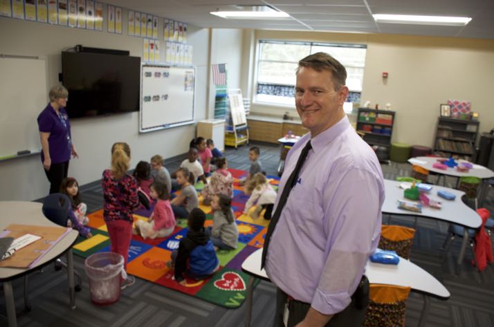 Principal Bartel shows off one of the lower grade classrooms.