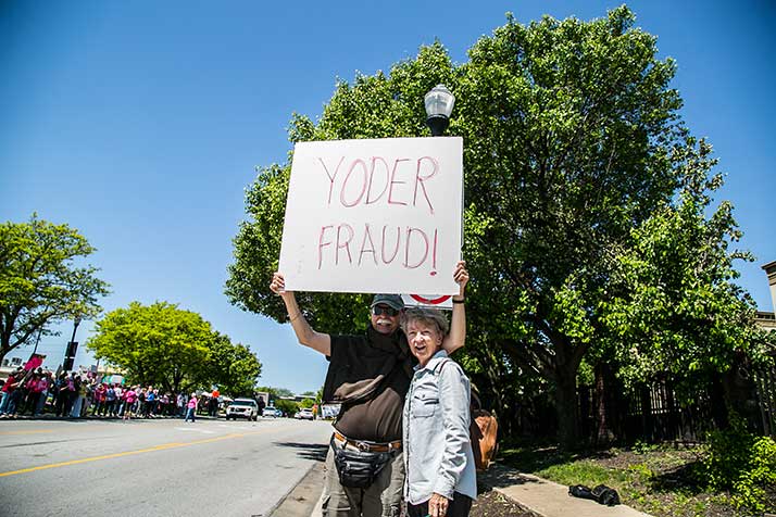 Protestors demonstrated outside of Rep. Kevin Yoder's downtown Overland Park office following his AHCA vote last week.