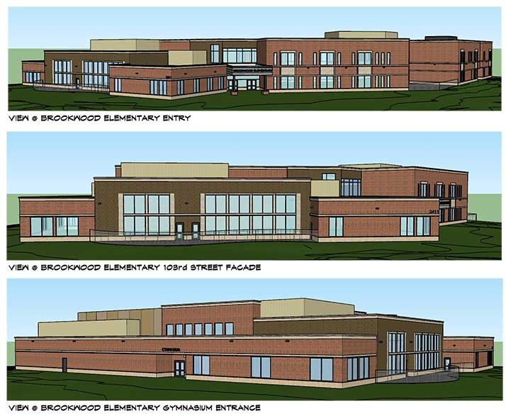 Renderings of the new Brookwood Elementary building approved by the Leawood City Council this week.