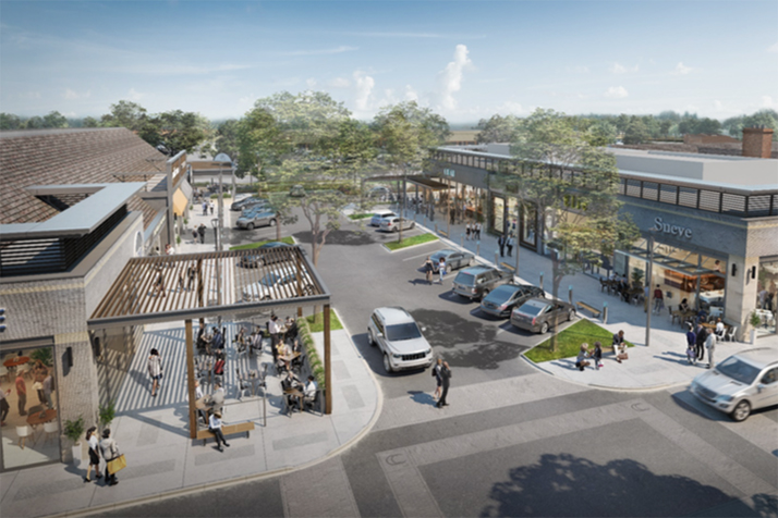A rendering presented to the Prairie Village city council in August showing a concept for the redevelopment of Corinth Square South.