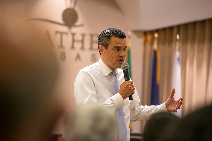 Rep. Kevin Yoder participated in his first in-person town hall in more than a year Tuesday.