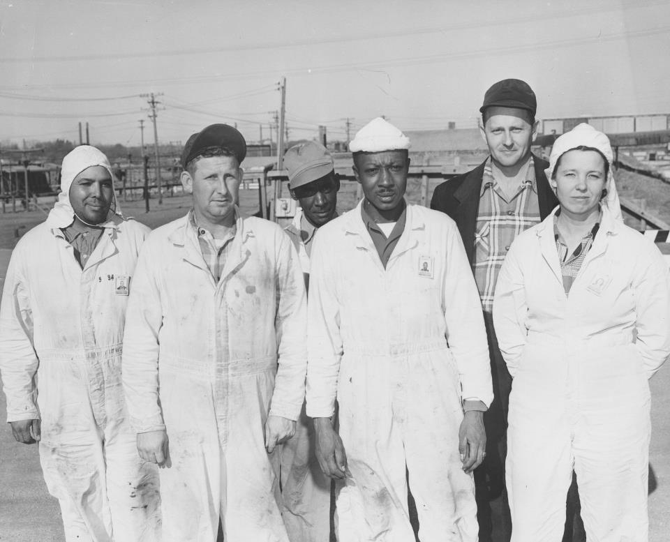 Sunflower Army Ammunition Plant workers in 1953. Photo via Johnson County Museum.