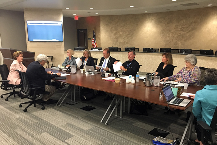 The school board met Ray and Associates consultants Brenda Dietrich and Ralph Teran Wednesday about the search for a new superintendent.