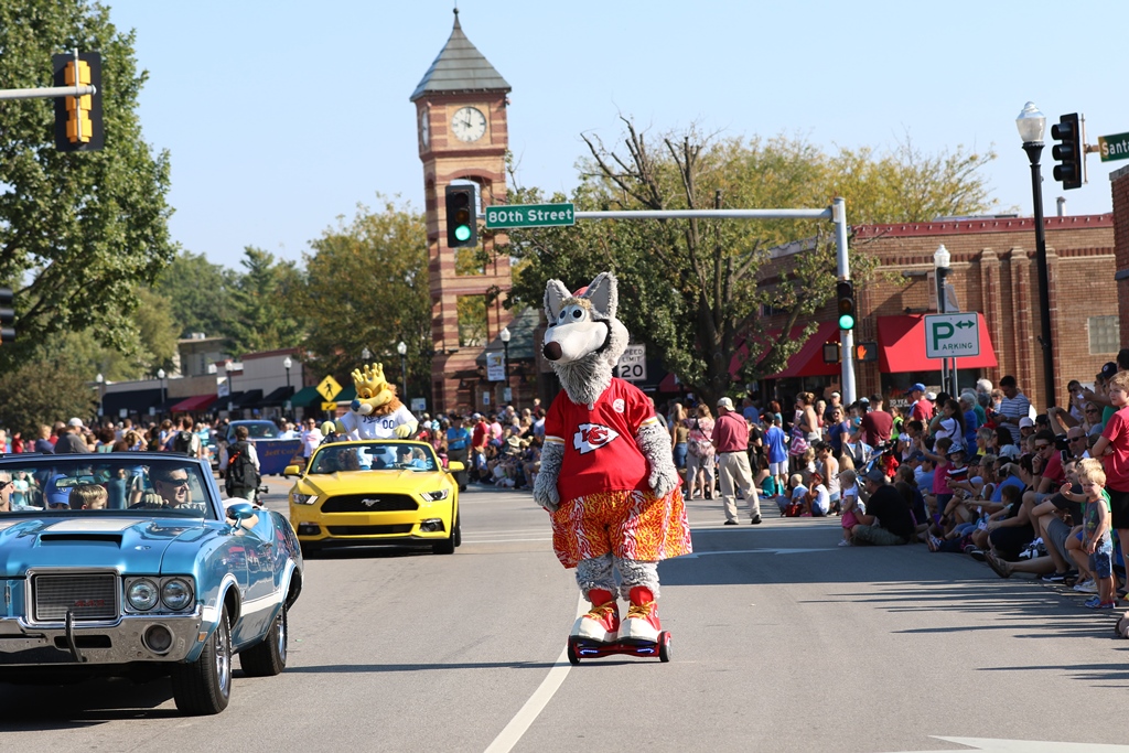The Chiefs' KC Wolf rode a hoverboard down the parade route.