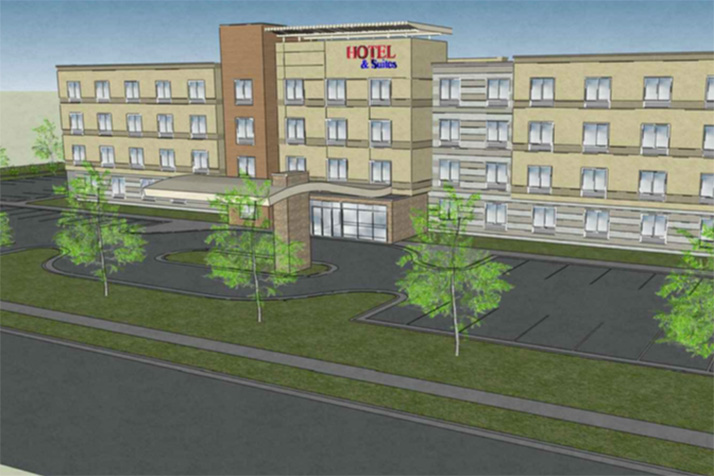 A preliminary rendering of the proposed hotel.