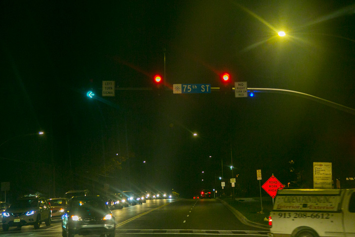 The blue "confirmation lights" are not in use at 75th Street and Mission Road and 75th Street and Roe Avenue.