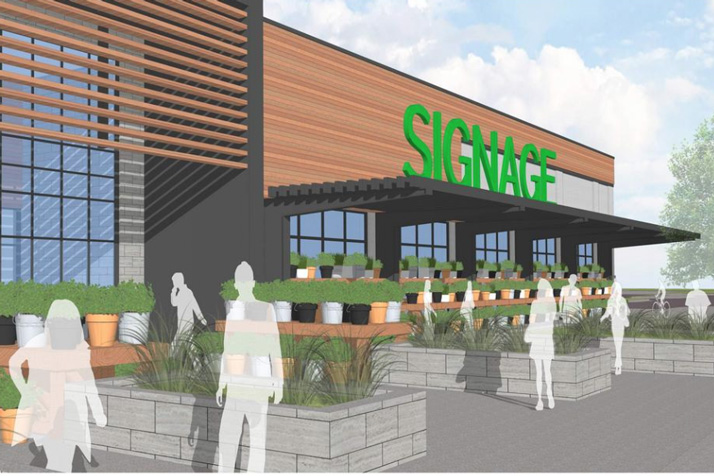 A rendering of one of the retail buildings that is proposed for the site.