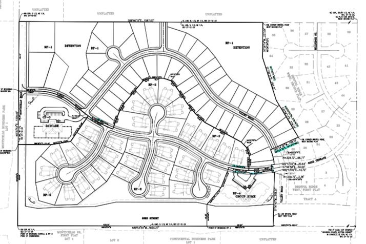 The site plan for the new Bristol Highlands development in Lenexa.