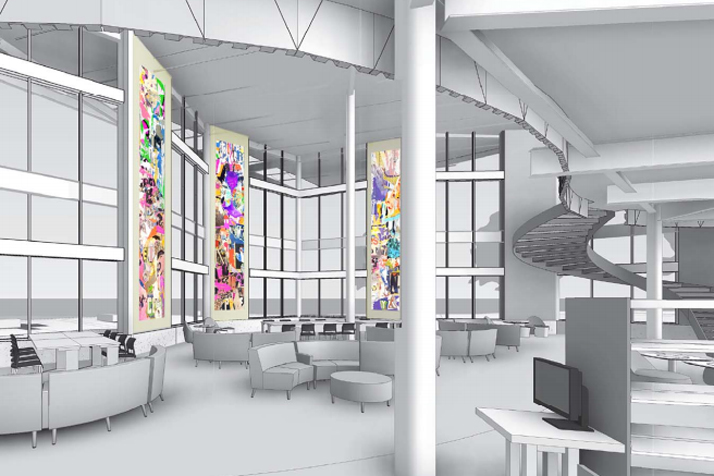 A rendering of the installation that will go in the new library in Lenexa.