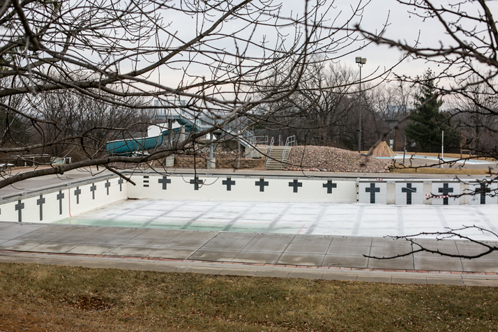 The pool is uncovered and unused this winter.