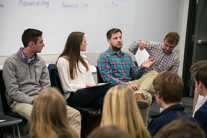 Shawnee Mission graduates who have enrolled in college engineering programs talked with students during a panel discussion.