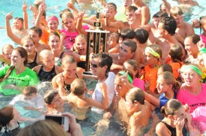 Indian Hills swimmers celebrating their 2012 title.