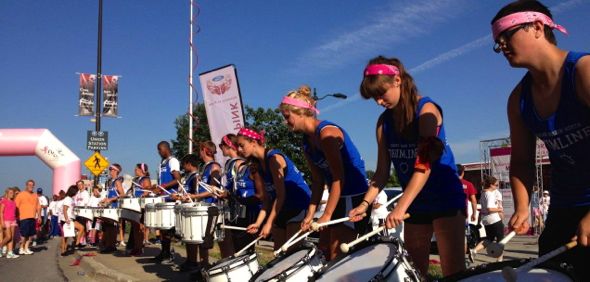 SM North drumline provides excitement at the finish line. Photo from SMSD.