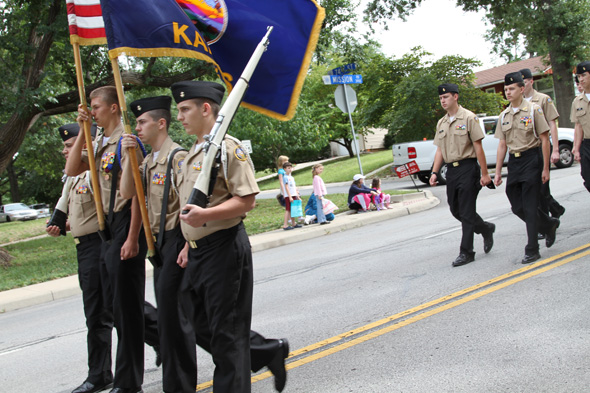 The ROTC color guard was out front, leading the parade down Mission Road.